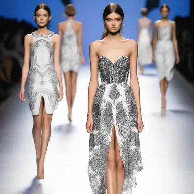 The agraphic design on the dress made it a unique and eye-catching piece on the runway.