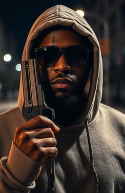 A 38-year-old black man wearing a sweatshirt with the hood up, showcasing a prominent deep scar on his face