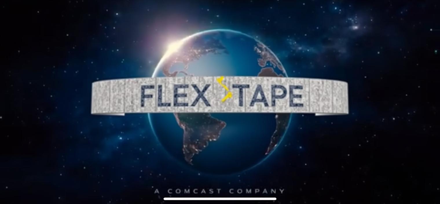 A dynamic, stylized text representation of the logo for "Flex Tape