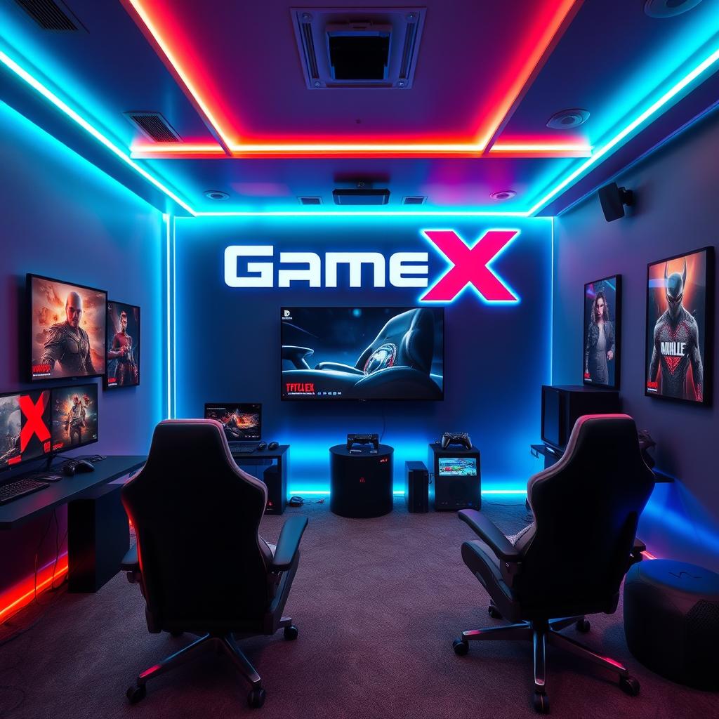 A stylish gaming room featuring contemporary design elements and an immersive atmosphere