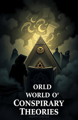 An illustration of a mysterious and shadowy scene representing the book 'World of Conspiracy Theories'