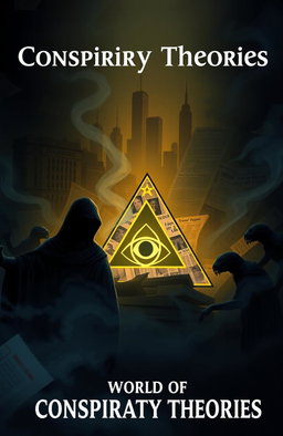An illustration of a mysterious and shadowy scene representing the book 'World of Conspiracy Theories'