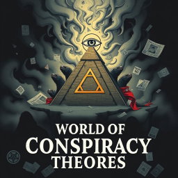 An illustration for the book titled 'World of Conspiracy Theories'