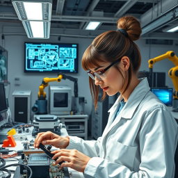 A detailed depiction of an engineer at work in a high-tech lab