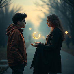 An evocative scene featuring a young man who appears lost and contemplative, embodying his empty feelings and his quest for meaning in life