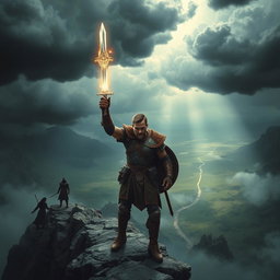 An epic scene depicting a man on a transformative journey to discover his true identity while grappling with an imminent destiny