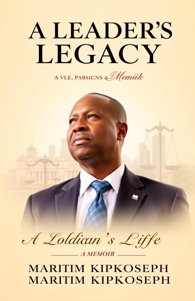 A captivating book cover design for a political memoir titled 'A Leader's Legacy: A Politician's Life; A Memoir' by Maritim Kipkosgei Joseph