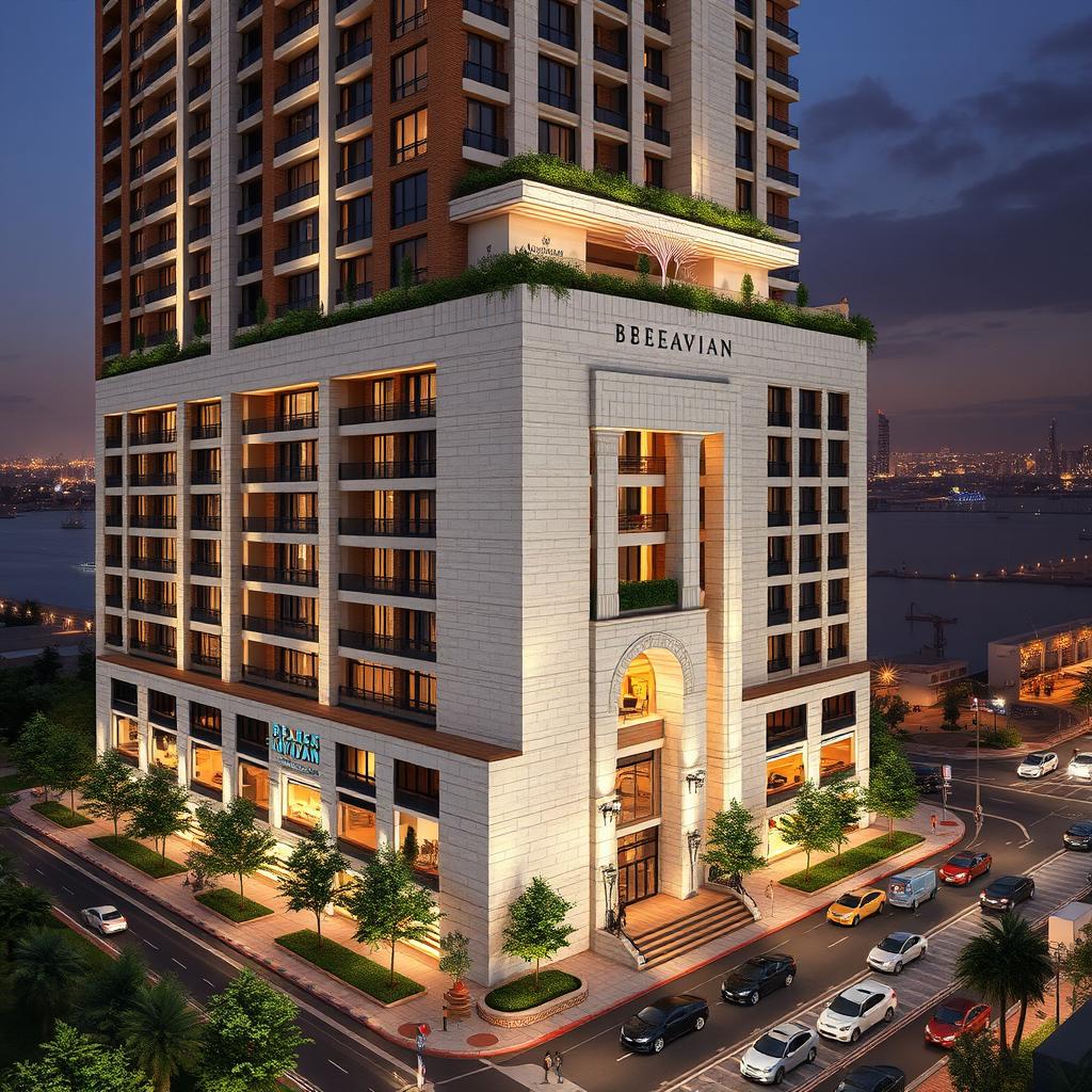 A 20-story residential-commercial tower named EBEEAVIJAN, featuring a 30x30 meter structure