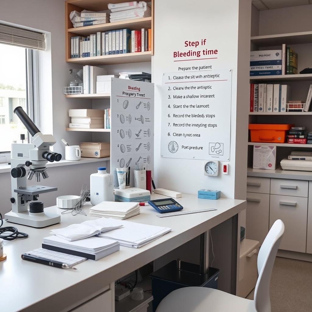 A well-equipped laboratory setting featuring a clean, organized bench with all essential tools and materials needed for the Ivy method of bleeding time measurement