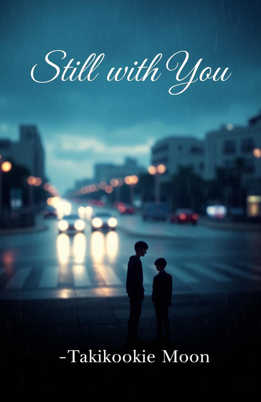 A melancholic yet beautifully designed book cover for a fanfiction titled 'Still with You' by _Taekookie_Moon_