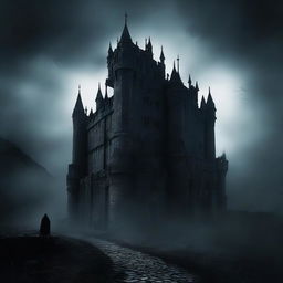 A mysterious castle cloaked in darkness, evoking a sense of intrigue and suspense.