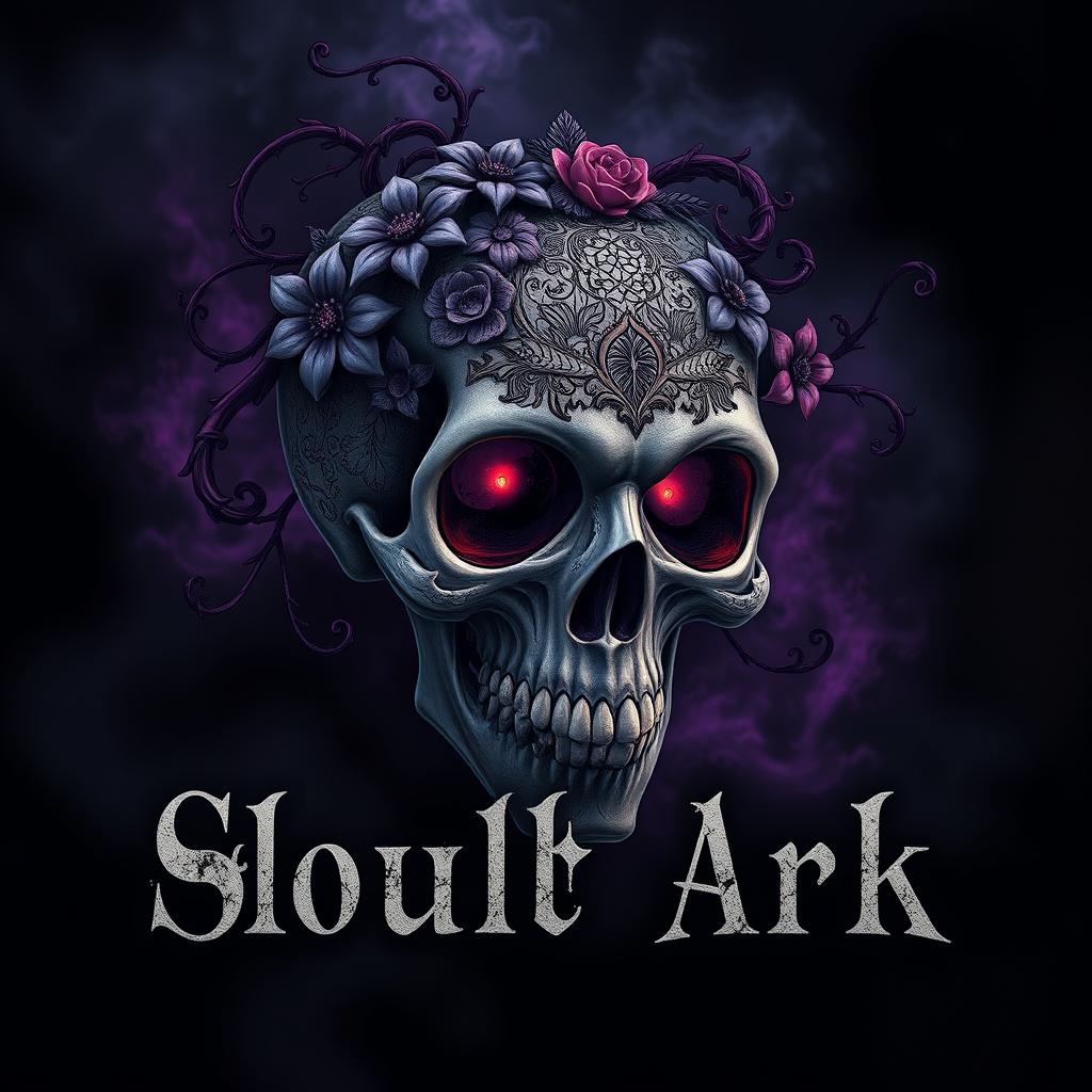 A striking Gothic skull art book cover featuring an intricately designed skull adorned with ornate floral patterns and dark, twisting vines