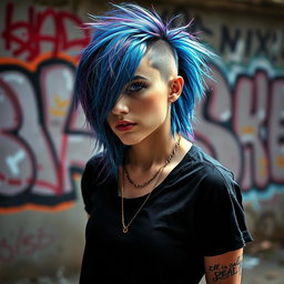 A stylish person showcasing a trendy mullet haircut, with the hair cut short on the front and sides while the back is long and flowing