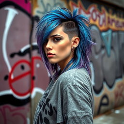 A stylish person showcasing a trendy mullet haircut, with the hair cut short on the front and sides while the back is long and flowing