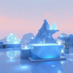 A beautifully designed scene in Minecraft's End dimension, featuring an ethereal landscape that resembles glass or porcelain