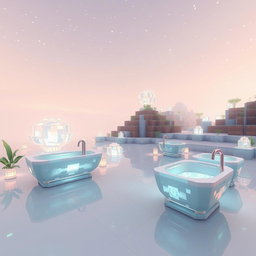 A beautifully designed scene in Minecraft's End dimension, featuring an ethereal landscape that resembles glass or porcelain