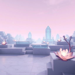 A beautifully designed scene in Minecraft's End dimension, featuring an ethereal landscape that resembles glass or porcelain with a hint of matte finish