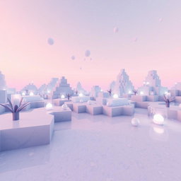 A beautifully designed scene in Minecraft's End dimension, featuring an ethereal landscape that resembles glass or porcelain with a hint of matte finish