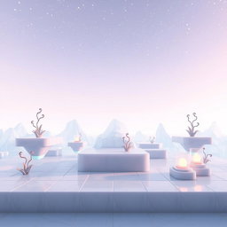 A beautifully designed scene in Minecraft's End dimension, featuring an ethereal landscape that resembles glass or porcelain with a hint of matte finish