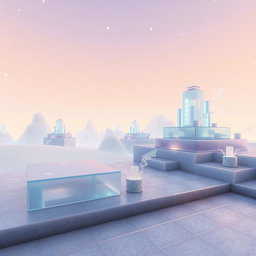 A beautifully designed scene in Minecraft's End dimension, featuring an ethereal landscape that resembles glass or porcelain with a hint of matte finish