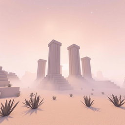 A captivating scene in Minecraft's End dimension, showcasing simple yet majestic pillar-like towers rising from a landscape that has a subtle porcelain vibe with a hint of matte finish