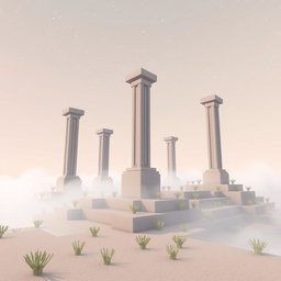 A captivating scene in Minecraft's End dimension, showcasing simple yet majestic pillar-like towers rising from a landscape that has a subtle porcelain vibe with a hint of matte finish