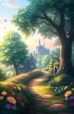 An enchanting fantasy landscape inspired by the theme of anime, particularly reflecting elements from 'Hamefura'