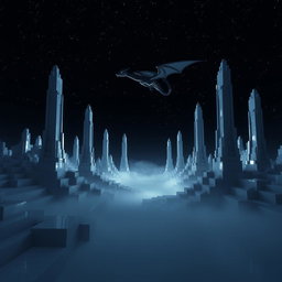 A dark yet captivating Minecraft dimension resembling porcelain, featuring the iconic Ender Dragon soaring majestically through the sky