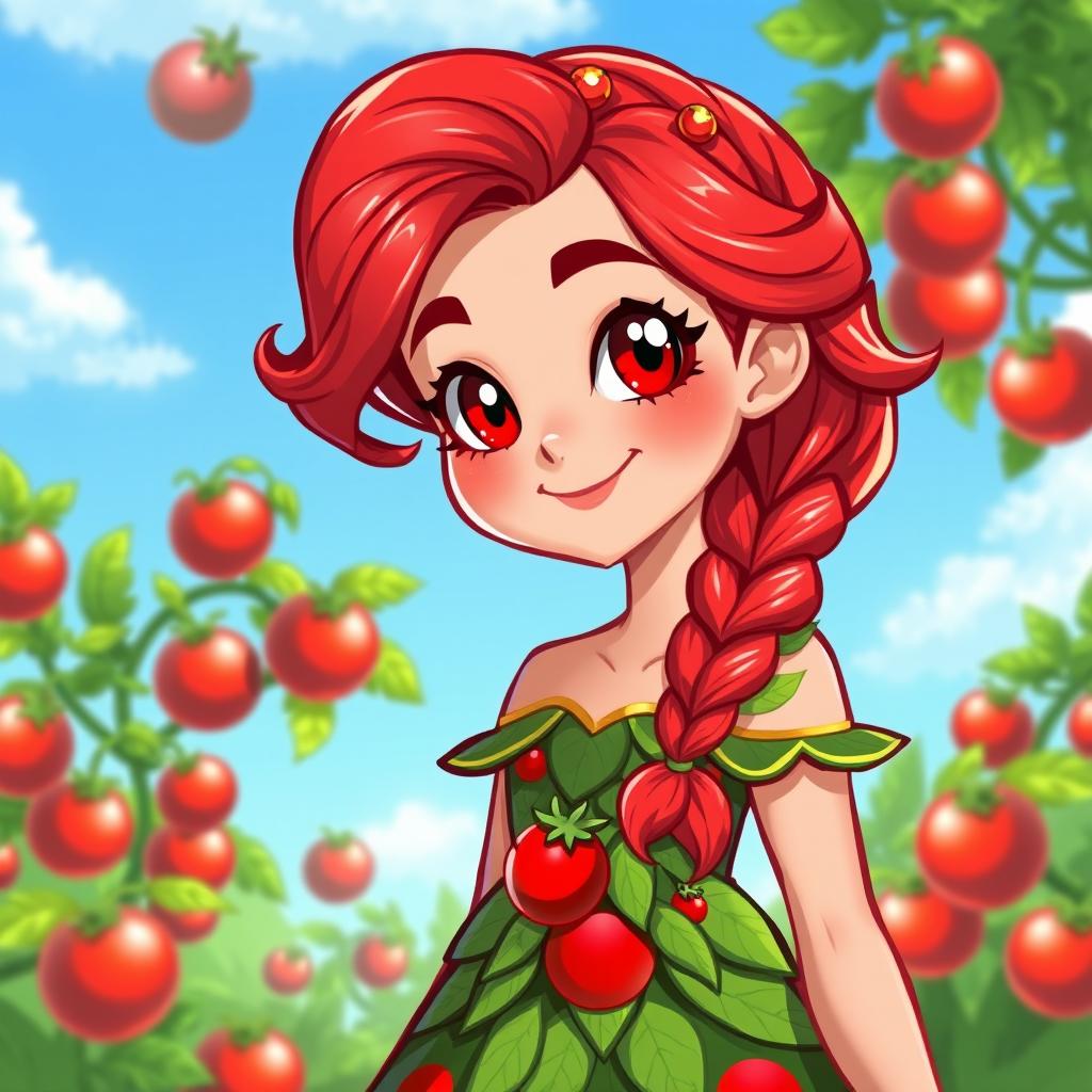 A character design for a 2D pixel art style game, depicting the Princess of the Tomato Kingdom