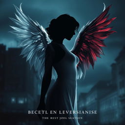 A captivating dark metaphysical book cover design, featuring a central silhouette of a woman with a transparent body, elegantly split between light and shadow