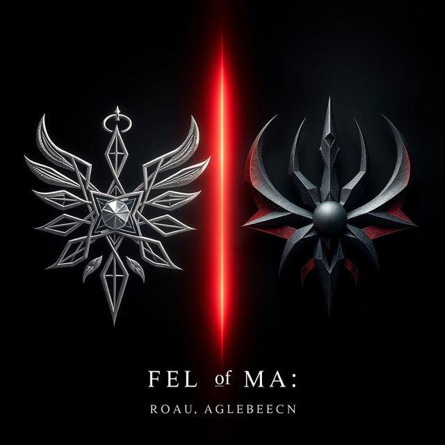 A visually stunning book cover design for a metaphysical novel, showcasing a striking contrast between two powerful symbols