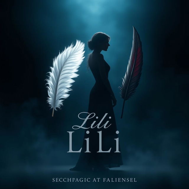 An enchanting book cover design for a metaphysical novel, featuring a silhouette of a woman named Lili standing in profile, slightly off-center with her back turned