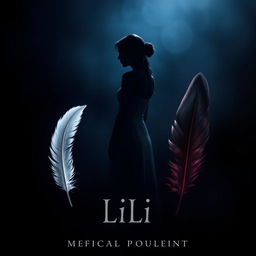 An enchanting book cover design for a metaphysical novel, featuring a silhouette of a woman named Lili standing in profile, slightly off-center with her back turned