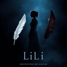 An enchanting book cover design for a metaphysical novel, featuring a silhouette of a woman named Lili standing in profile, slightly off-center with her back turned