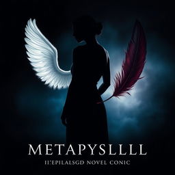 An evocative book cover design for a metaphysical novel, featuring a silhouette of a woman standing in profile, her back turned and slightly off-center against a dark atmospheric background that transitions from deep blue to black