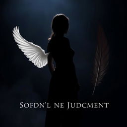 A striking silhouette of a woman standing in profile, her back turned and slightly off-center against a dark atmospheric background that transitions smoothly from deep blue to black