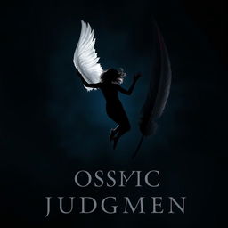 A captivating image of a silhouette of a woman falling through the air, positioned slightly off-center against a dark atmospheric background that transitions from deep blue to black