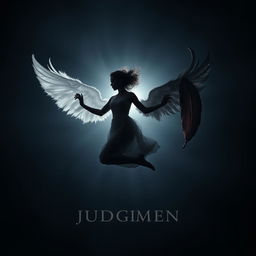 A visually striking image of a silhouette of a woman falling through the air, illuminated by light behind her against a dark atmospheric background that transitions from deep blue to grey-black
