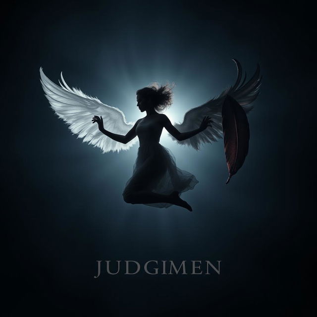 A visually striking image of a silhouette of a woman falling through the air, illuminated by light behind her against a dark atmospheric background that transitions from deep blue to grey-black