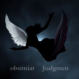 A visually striking image of a silhouette of a woman falling through the air, illuminated by light behind her against a dark atmospheric background that transitions from deep blue to grey-black