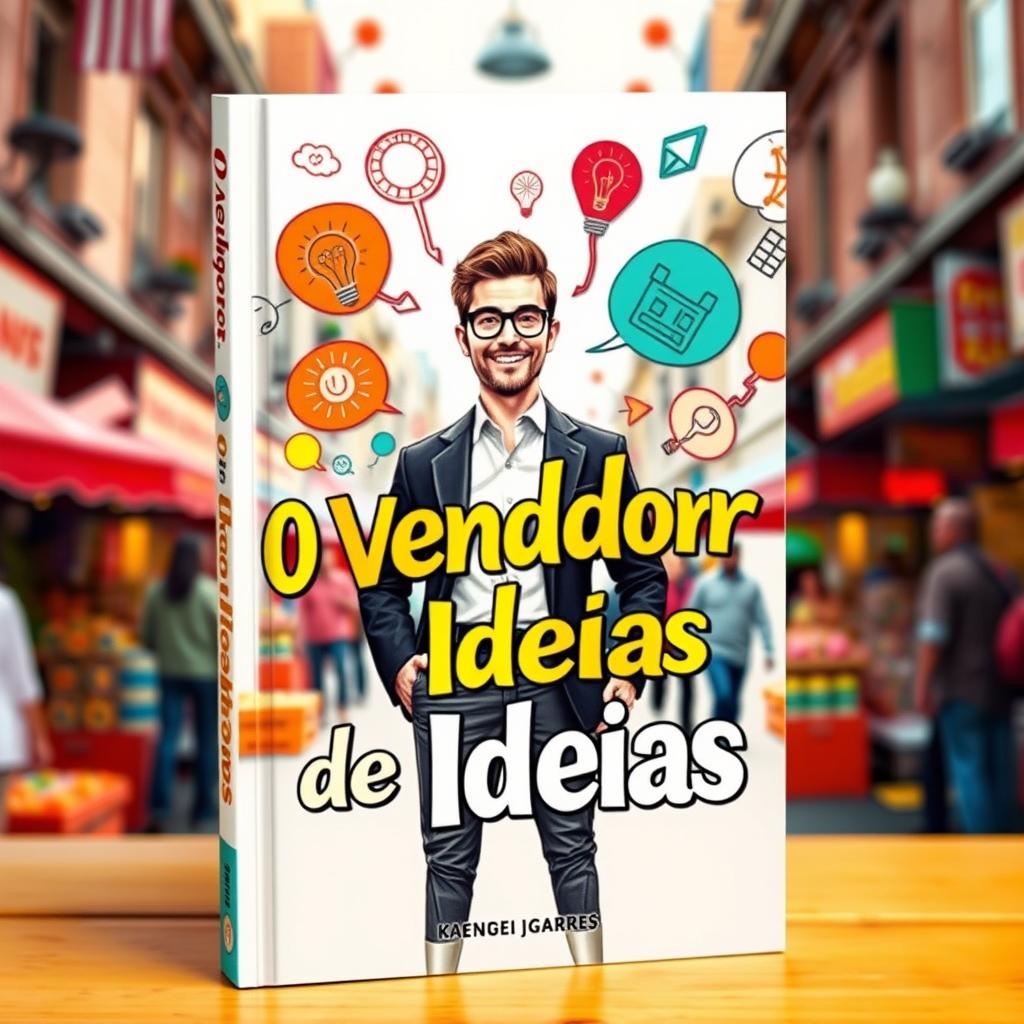 A captivating book cover for 'O Vendedor de Ideias' featuring a whimsical and creative design