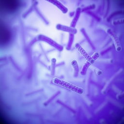 An intricate microscopic image showcasing rod-shaped bacillus subtilis bacteria in the background, featuring a rich detail of their distinctive shape and structure