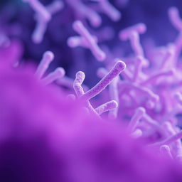 An intricate microscopic image showcasing rod-shaped bacillus subtilis bacteria in the background, featuring a rich detail of their distinctive shape and structure