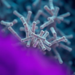 An intricate microscopic image showcasing rod-shaped bacillus subtilis bacteria in the background, featuring a rich detail of their distinctive shape and structure