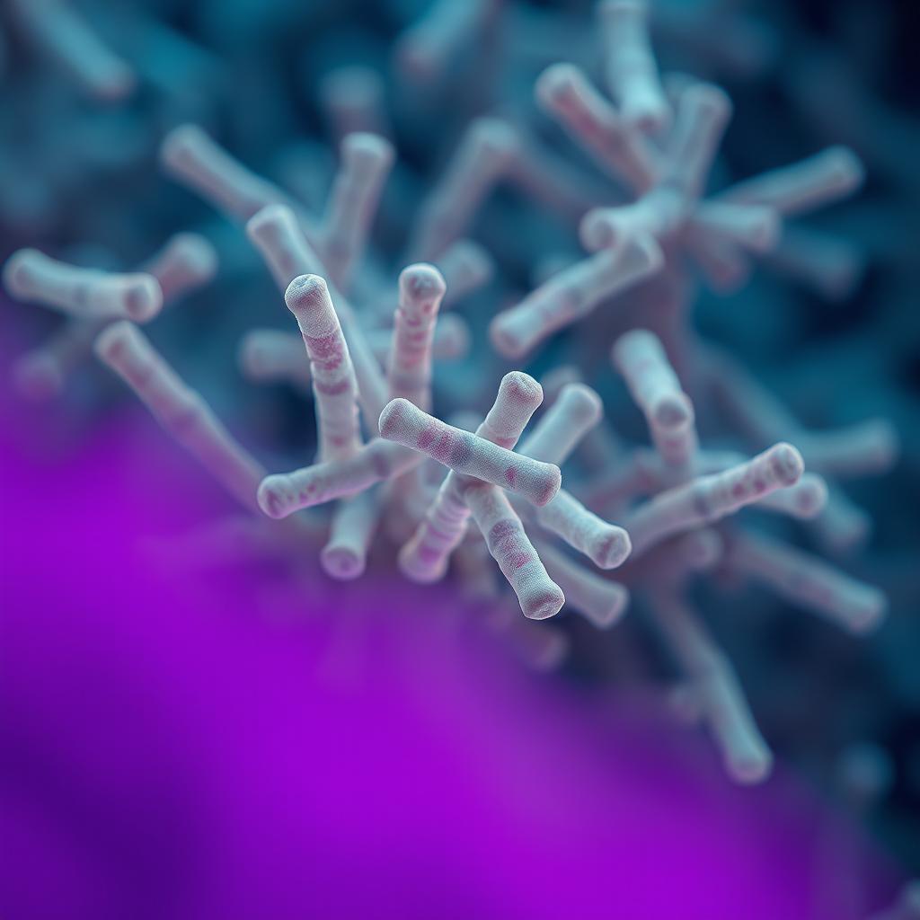 An intricate microscopic image showcasing rod-shaped bacillus subtilis bacteria in the background, featuring a rich detail of their distinctive shape and structure