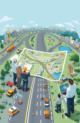 An informative and engaging illustration that captures the concept of 'road asset management'