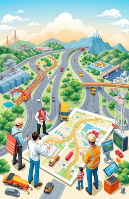 An informative and engaging illustration that captures the concept of 'road asset management'