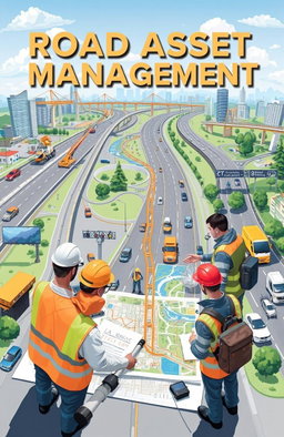 An informative and engaging illustration that captures the concept of 'road asset management'
