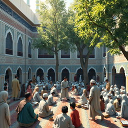 A detailed and respectful depiction of the conditions in Islamic religious life within an Islamic boarding school (madrasah)