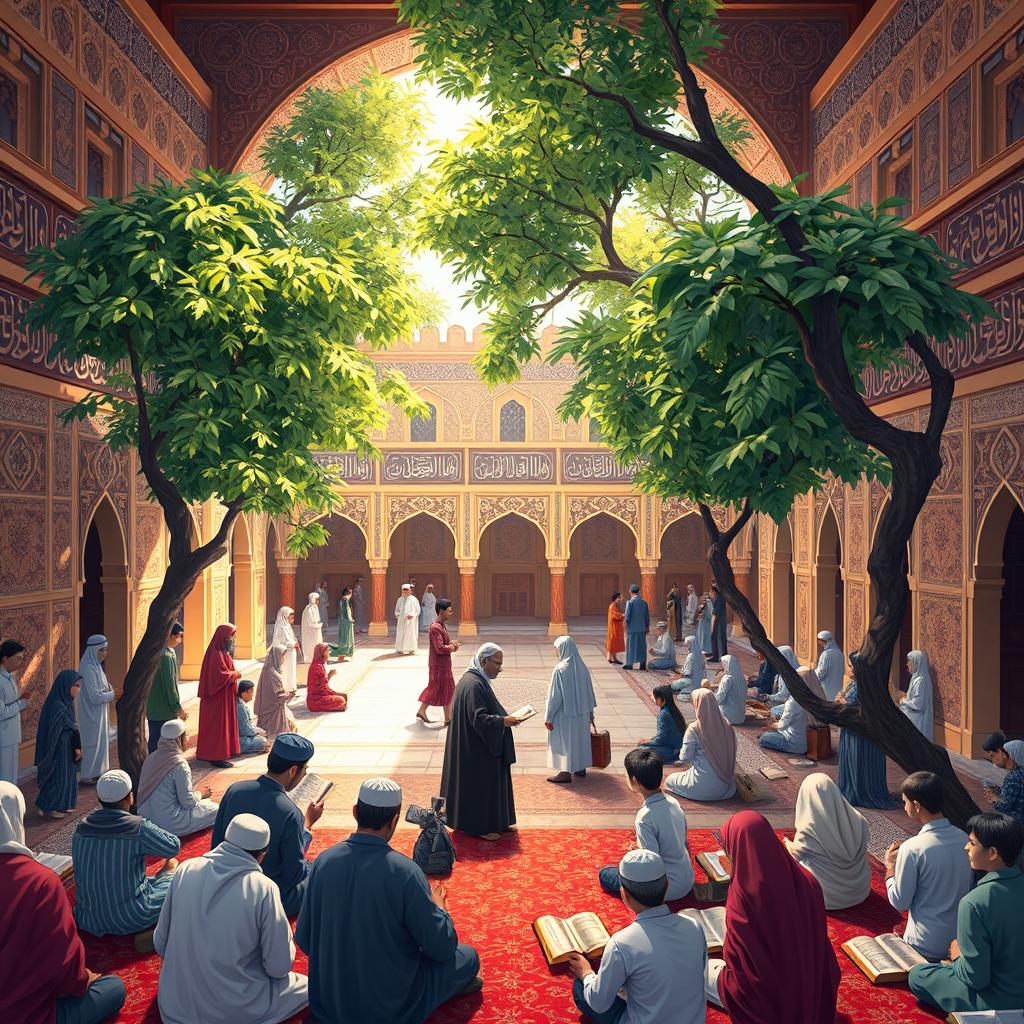 A detailed and respectful depiction of the conditions in Islamic religious life within an Islamic boarding school (madrasah)